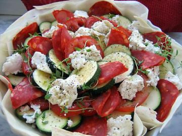 Tian courgette-tomate, chorizo & ricotta Tian courgette-tomate, chorizo & ricotta