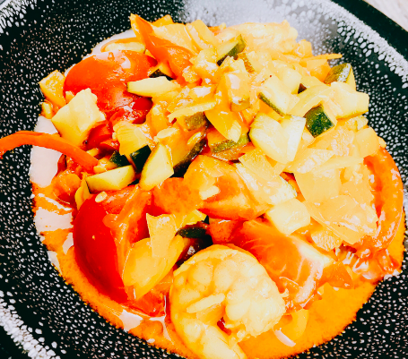 Scampis à la noix de coco et aux légumes croquants Scampis à la noix de coco et aux légumes croquants
