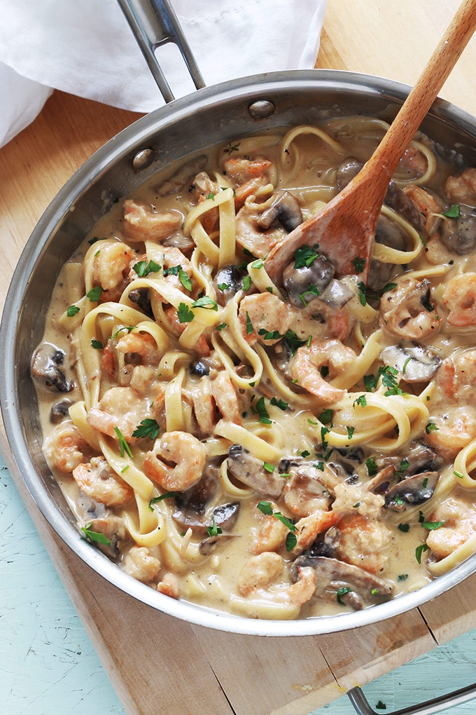 Pâtes aux crevettes et champignons, recette rapide Pâtes aux crevettes et champignons, recette rapide