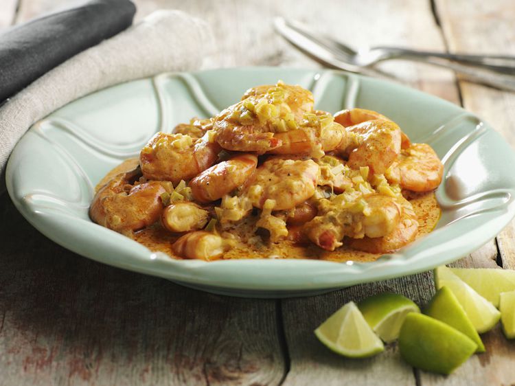 Gambas au curry et lait de coco