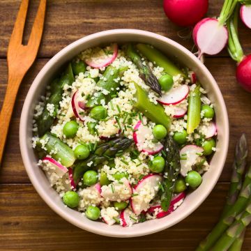 Taboulé de printemps aux asperges et vinaigrette d’agrumes