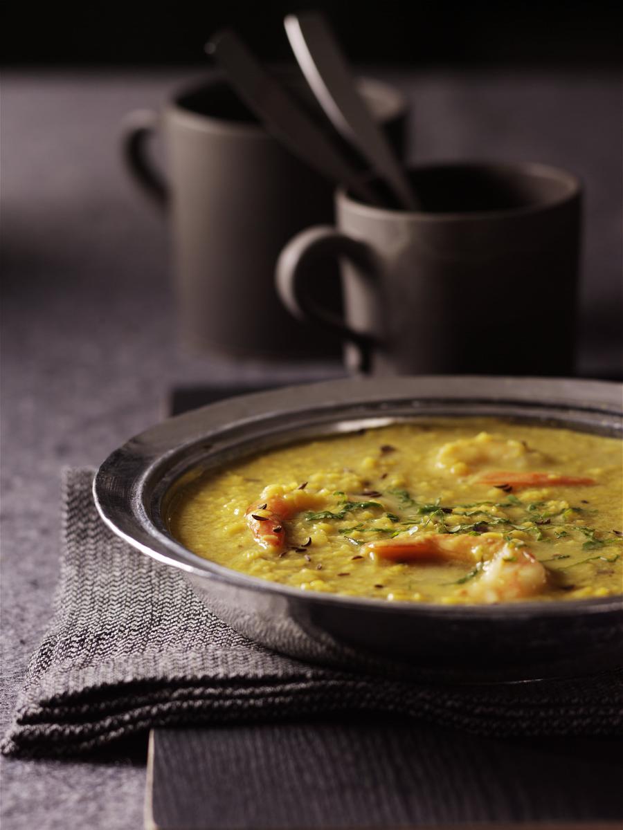 Soupe de lentilles et crevettes à l’indienne Soupe de lentilles et crevettes à l’indienne
