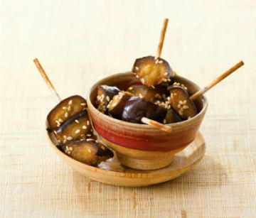 Aubergines miellées au sésame blond Aubergines miellées au sésame blond