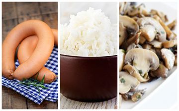 Saucisses de porc et riz aux champignons Saucisses de porc et riz aux champignons