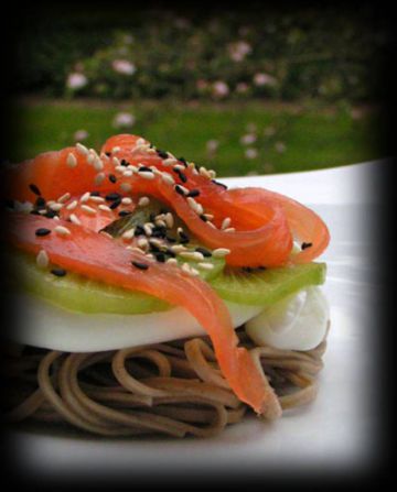 Oeuf poché et tartelette kiwi-saumon Oeuf poché et tartelette kiwi-saumon