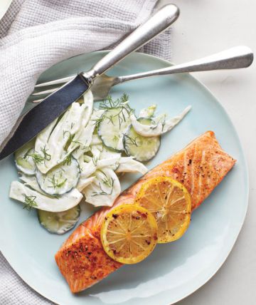 Salmon With Creamy Cucumber-Fennel Salad Salmon With Creamy Cucumber-Fennel Salad