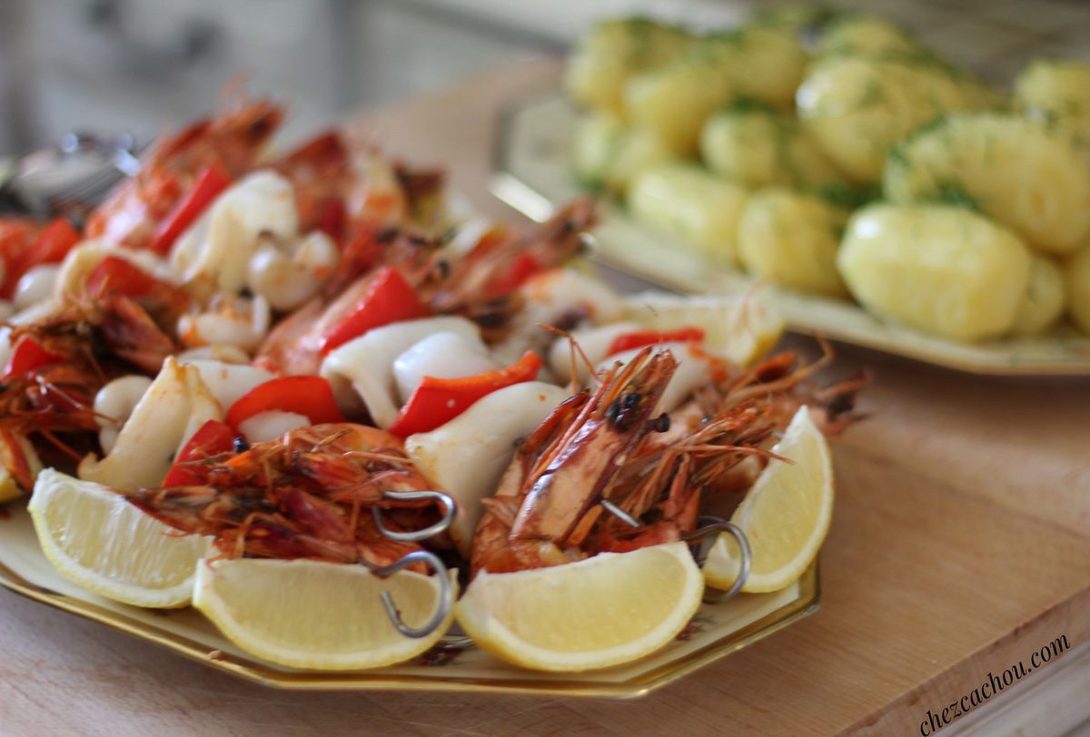 Brochettes de la mer à la plancha ou au gril (plancha) Brochettes de la mer à la plancha ou au gril (plancha)