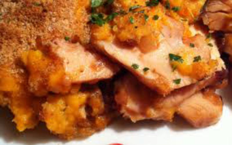 Parmentier de poulet persillé aux patates douces Parmentier de poulet persillé aux patates douces