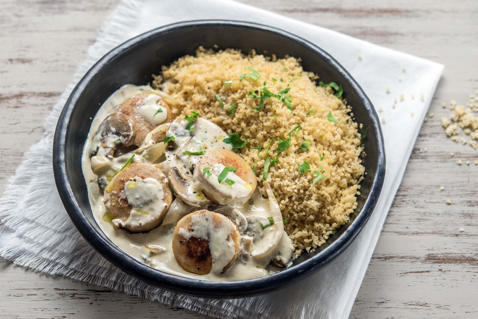 Boudin blanc à la moutarde et aux champignons Boudin blanc à la moutarde et aux champignons