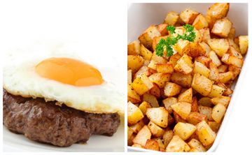 Steak à cheval et pommes rissolées Steak à cheval et pommes rissolées