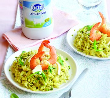 Risotto au chèvre gambas et pesto Risotto au chèvre gambas et pesto