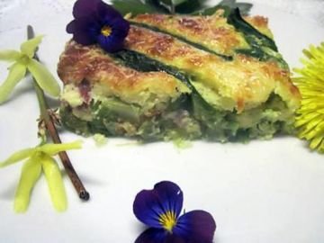 Clafoutis aux asperges vertes et jambon cru fumée.