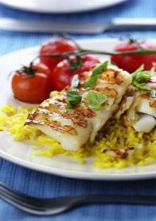 Eglefin poêlé et riz au curcuma Eglefin poêlé et riz au curcuma