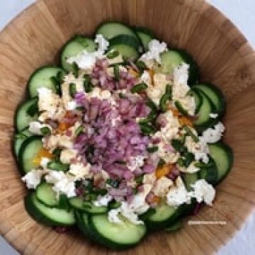 Salade de mangue, magret de canard et chèvre frais Salade de mangue, magret de canard et chèvre frais