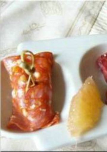 Bouchées de jambon cru, fromage frais et pamplemousse