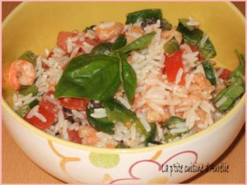 Salade fraiche riz-crevette-basilic