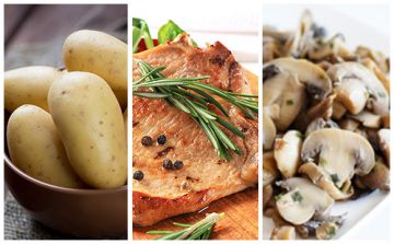 Côte de porc au romarin, champignons et pommes de terre Côte de porc au romarin, champignons et pommes de terre