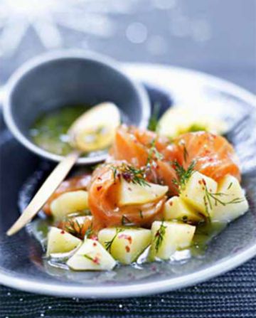 Saumon fumé et pommes de terre sauce gravad lax Saumon fumé et pommes de terre sauce gravad lax