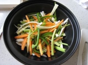 Wok crevettes et petits légumes printaniers Wok crevettes et petits légumes printaniers