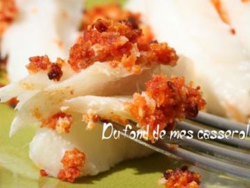 Dos de cabillaud en croûte de chorizo Dos de cabillaud en croûte de chorizo