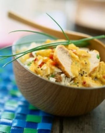 Curry de poulet au lait de coco et riz basmati