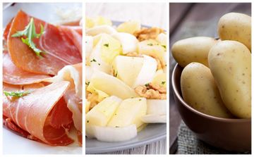 Pommes de terre au jambon cru et salade d'endives Pommes de terre au jambon cru et salade d'endives