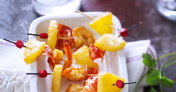 Brochettes d'ananas, crevettes et chorizo Brochettes d'ananas, crevettes et chorizo