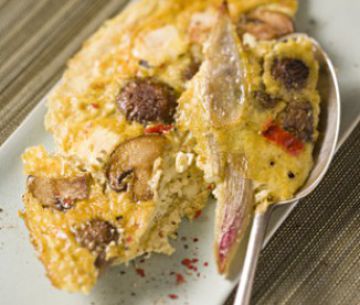 Clafoutis échalote, feta et champignons au curry - Clafoutis échalote, feta et champignons au curry -