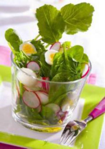 Salade de jeunes pousses aux radis et aux oeufs de caille Salade de jeunes pousses aux radis et aux oeufs de caille