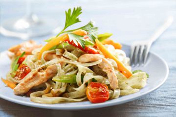 Tagliatelles sautées au poulet et aux poivrons Tagliatelles sautées au poulet et aux poivrons