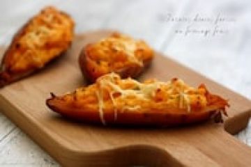 Patates douces farcies au fromage frais, échalote et ciboulette Patates douces farcies au fromage frais, échalote et ciboulette