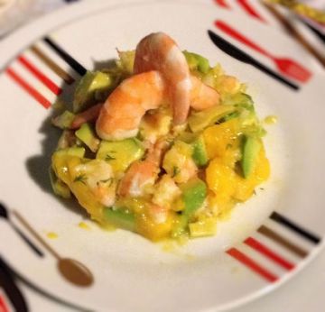 Tartate saumon crevettes mangue