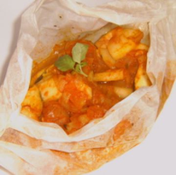 Papillote de cabillaud aux courgettes et basilic Papillote de cabillaud aux courgettes et basilic