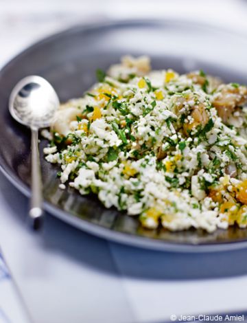 Semoule de chou-fleur, bulots et abricots secs Semoule de chou-fleur, bulots et abricots secs