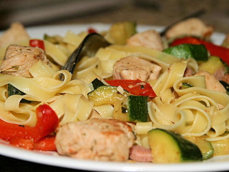Wok de Tagliatelles au poulet et aux légumes Wok de Tagliatelles au poulet et aux légumes
