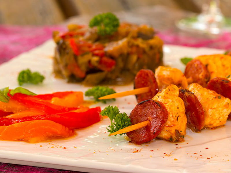 Recette de Brochettes de lotte au chorizo (plancha) Recette de Brochettes de lotte au chorizo (plancha)