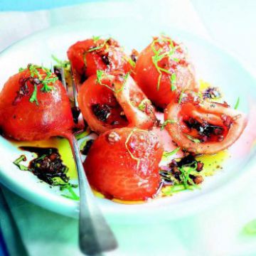 Salade de tomates aux échalotes marinées Salade de tomates aux échalotes marinées