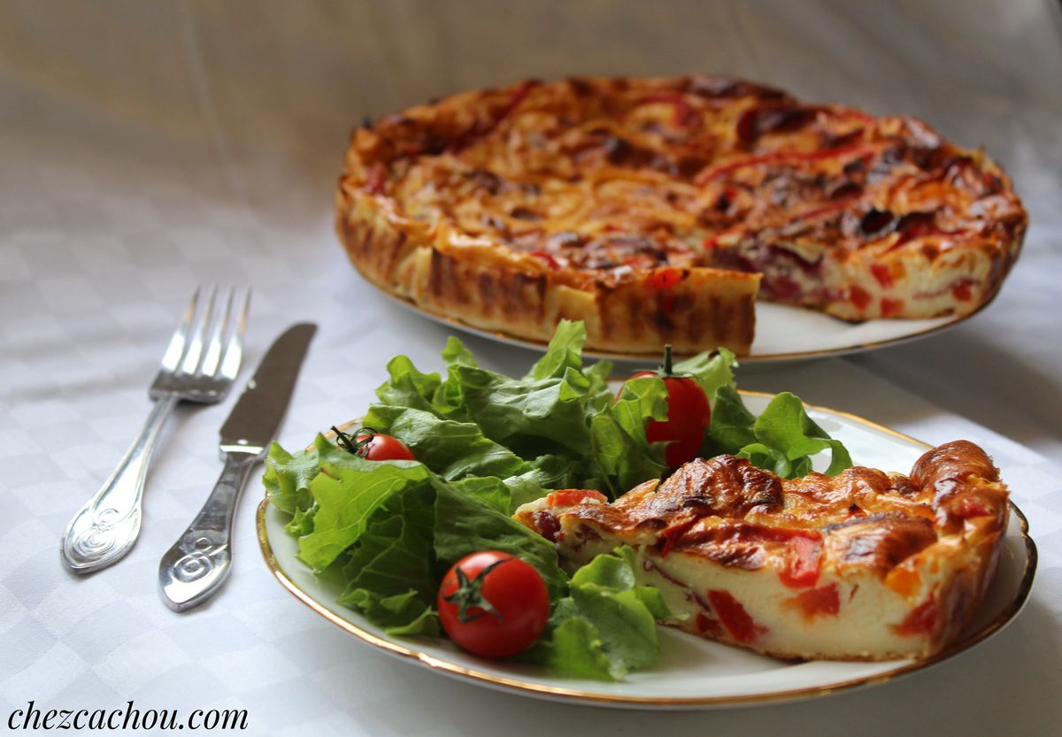 Quiche light sans pâte aux poivrons, bœuf séché et St Môret Quiche light sans pâte aux poivrons, bœuf séché et St Môret
