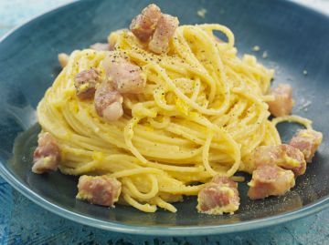 Spaghetti carbonara au jambon Spaghetti carbonara au jambon
