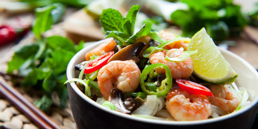 Wok de crevettes, courgettes et riz basmati au lait de coco Wok de crevettes, courgettes et riz basmati au lait de coco