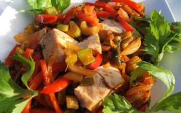 Wok de poulet aux poivrons Wok de poulet aux poivrons