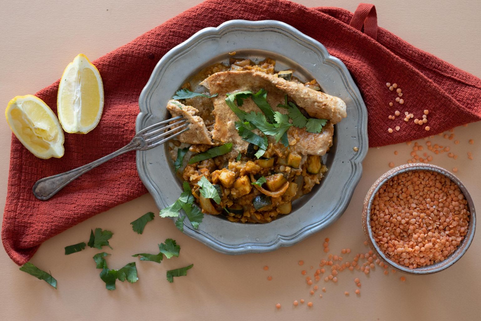 Escalopes de dinde marinées au fromage frais et lentilles tandoori Escalopes de dinde marinées au fromage frais et lentilles tandoori