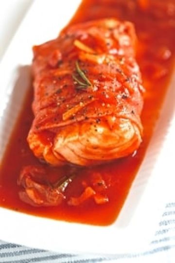 Cabillaud au Tomacouli® et au jambon de Bayonne Cabillaud au Tomacouli® et au jambon de Bayonne