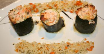 Courgettes farcies au saumon et chèvre chaud Courgettes farcies au saumon et chèvre chaud