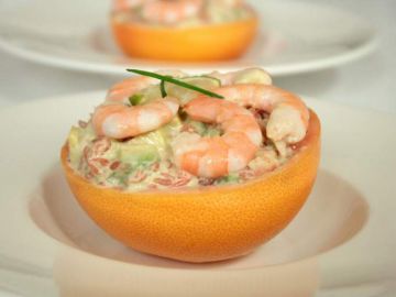 Tartare pamplemousse-avocat-crevettes, citron vert & wasabi Tartare pamplemousse-avocat-crevettes, citron vert & wasabi