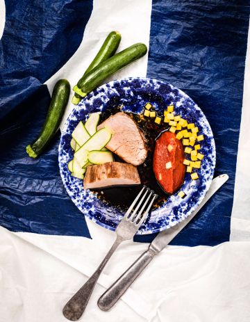 Mignon de veau, tomate-mangue Mignon de veau, tomate-mangue