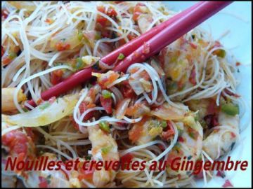Wok crevettes - poivrons- gingembre et nouilles chinoises Wok crevettes - poivrons- gingembre et nouilles chinoises