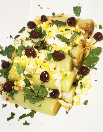 Poireaux olives oeufs soja Poireaux olives oeufs soja