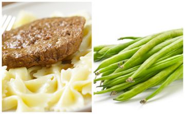 Steak haché, pâtes et haricots verts