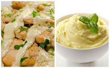 Aiguillettes de dinde à la crème, purée de pommes de terre et brocolis Aiguillettes de dinde à la crème, purée de pommes de terre et brocolis